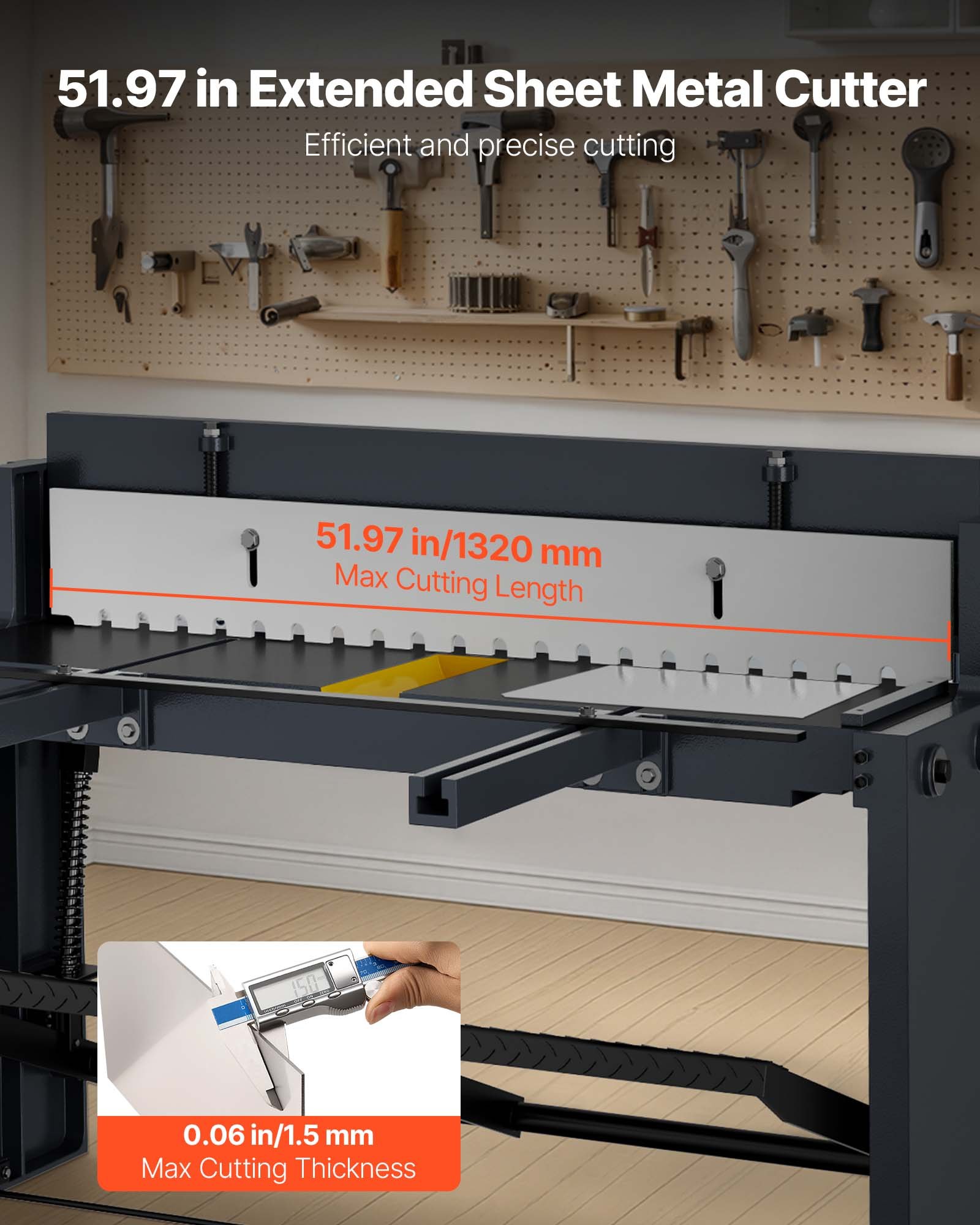 VEVOR Foot Stomp Sheet Metal Shear, 52 in Width Manual Floor Shear, with Soild Steel Frame, Adjustable Blade Gap, Material Stops, Foot-Pedal Control for Cutting Steel, Copper, Rebar, and Aluminum