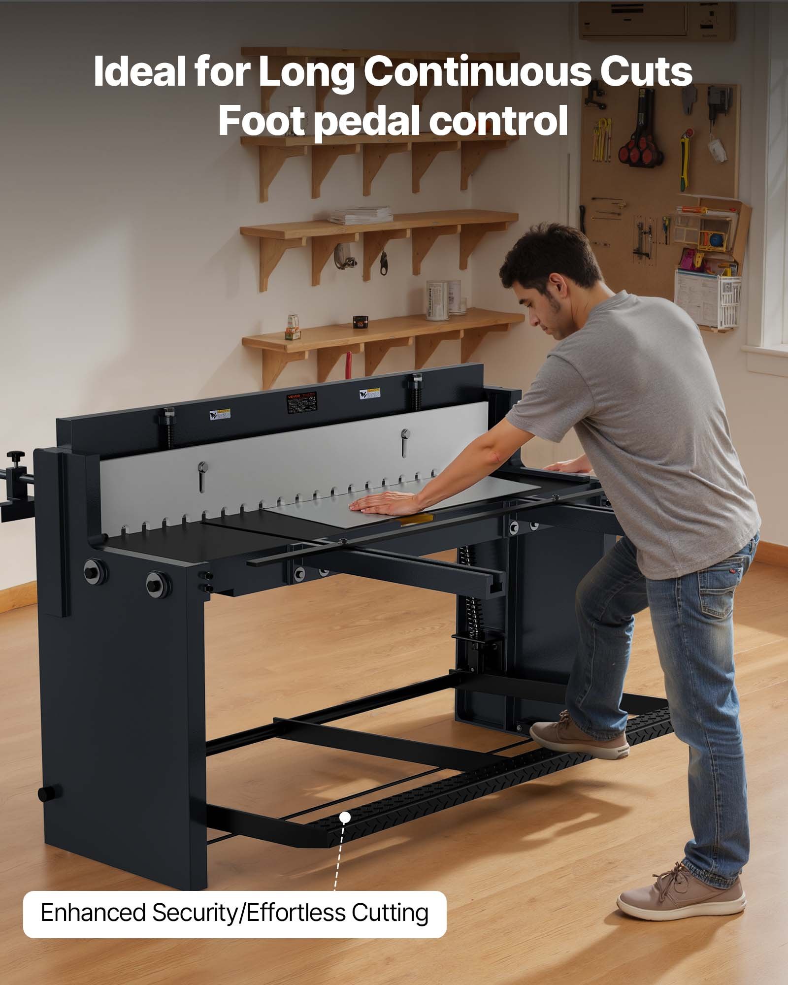 VEVOR Foot Stomp Sheet Metal Shear, 52 in Width Manual Floor Shear, with Soild Steel Frame, Adjustable Blade Gap, Material Stops, Foot-Pedal Control for Cutting Steel, Copper, Rebar, and Aluminum