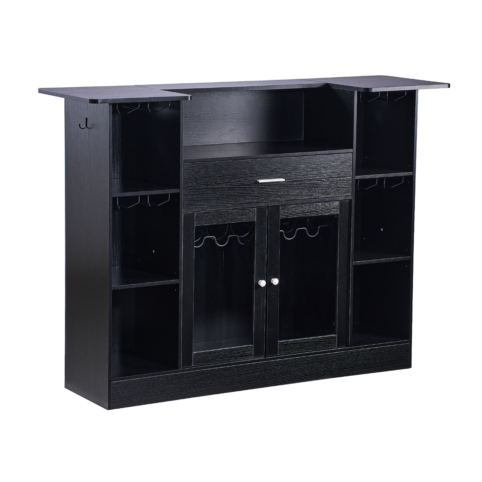 VEVOR Home Bar Unit, Wine Bar Cabinet Table 4-Tier with Storage Drawer Shelves, Wine Glass Holder, Bottle Rack, LED Light, Wood & Metal Liquor Cabinet for Home, Basement, Kitchen, Living Room, Black