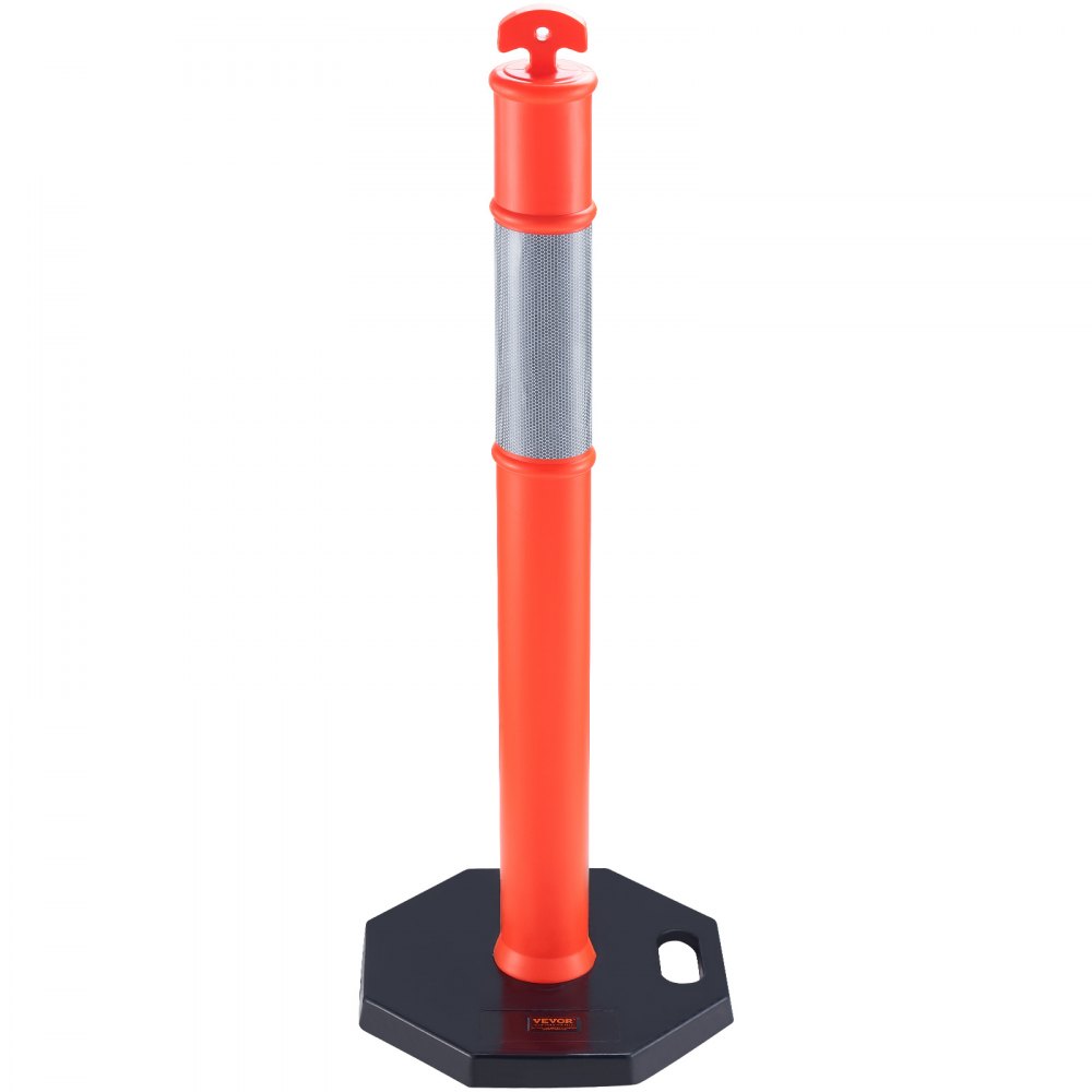 VEVOR traffic delineator with reflective tape and a black octagonal base.