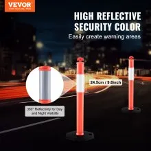 VEVOR Traffic Delineator Post Cones, 2 Pack, Traffic Safety Delineator Barrier with 16.93 x 16.93 in Rubber Base, for Traffic Control Warning Outdoor Indoor Use Parking Lot Construction Caution Roads
