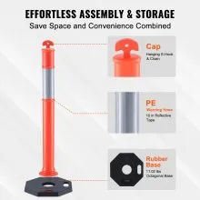VEVOR Traffic Delineator Post Cones, 2 Pack, Traffic Safety Delineator Barrier with 16.93 x 16.93 in Rubber Base, for Traffic Control Warning Outdoor Indoor Use Parking Lot Construction Caution Roads