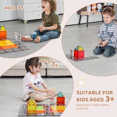 VEVOR 121 Pièces Tuiles Magnétiques - Blocs Construction STEM Avec Bases Voiture Et Cartes Pour Enfants