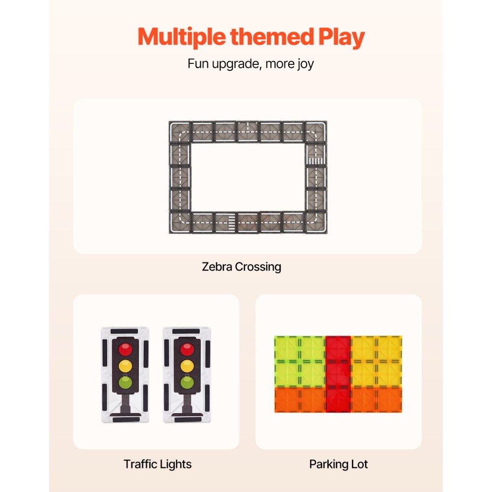VEVOR magnetické dlaždice, 56 ks magnetických silničních stavebních bloků pro děti, magnetická stavebnice s úložným vakem, STEM senzorické vzdělávací městské stavebnictví stohovací hračky dárek pro batolata, chlapce a dívky od 3 let