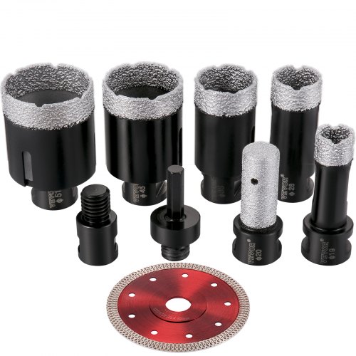 VEVOR Diamond Drill Bits 8PCS Diamond Hole Saw 3/4"-2"Tile Hole Saw Kit Brazed Diamond Drill Bit 0.59in Segment Tile Hole Saw w Finger Bit a Blade for Tile Ceramic Porcelain Marble Hard Materials