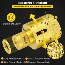 VEVOR Diamond Drill Bits 5PCS Diamond Hole Saw 20/35/40/50/68mm Tile Hole Saw Kit Vacuum Brazed Diamond Drill Bit 0.59in/15mm Segment Tile Hole Saw w Storage Case for Tile Ceramic Porcelain Marble
