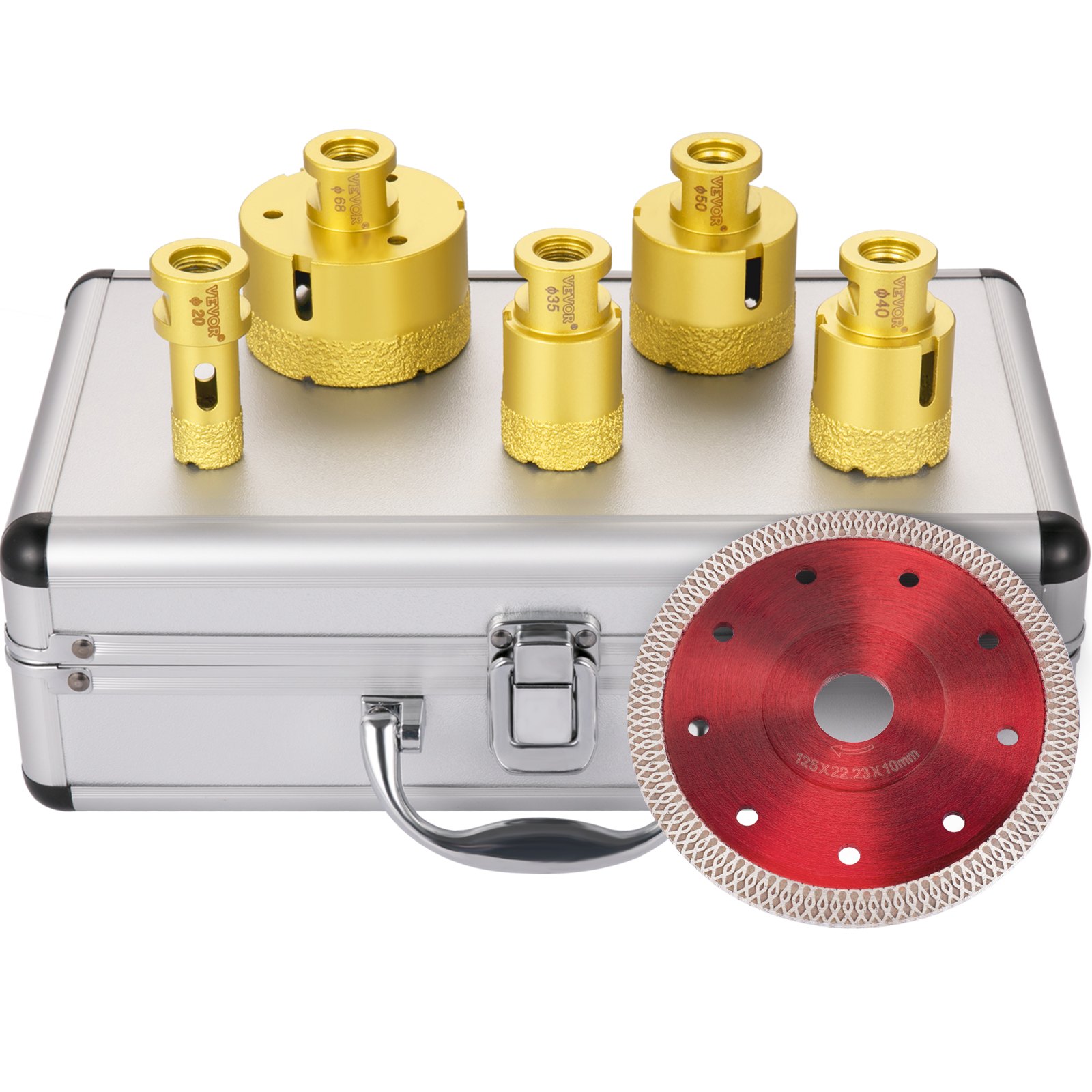 VEVOR Diamond Drill Bits 5PCS Diamond Hole Saw 20/35/40/50/68mm Tile Hole Saw Kit Vacuum Brazed Diamond Drill Bit 0.59in/15mm Segment Tile Hole Saw w Storage Case for Tile Ceramic Porcelain Marble
