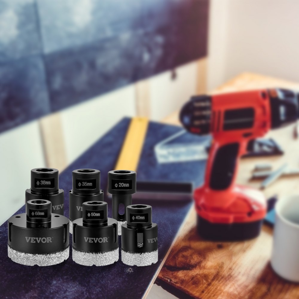 VEVOR Diamond Drill Bits 6PCS Diamond Hole Saw 20/35/38/40/50/68mm Tile Hole Saw Kit Vacuum Brazed Diamond Drill Bit 0.59in/15mm Segment Tile Hole Saw w Storage Case for Tile Ceramic Porcelain Marble
