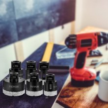 VEVOR Diamond Drill Bits 6PCS Diamond Hole Saw 20/35/38/40/50/68mm Tile Hole Saw Kit Vacuum Brazed Diamond Drill Bit 0.59in/15mm Segment Tile Hole Saw w Storage Case for Tile Ceramic Porcelain Marble