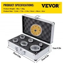 VEVOR Diamond Drill Bits 6PCS Diamond Hole Saw 20/35/40/50/55/68mm Tile Hole Saw Kit Vacuum Brazed Diamond Drill Bit 0.59in/15mm Segment Tile Hole Saw w Storage Case for Tile Ceramic Porcelain Marble