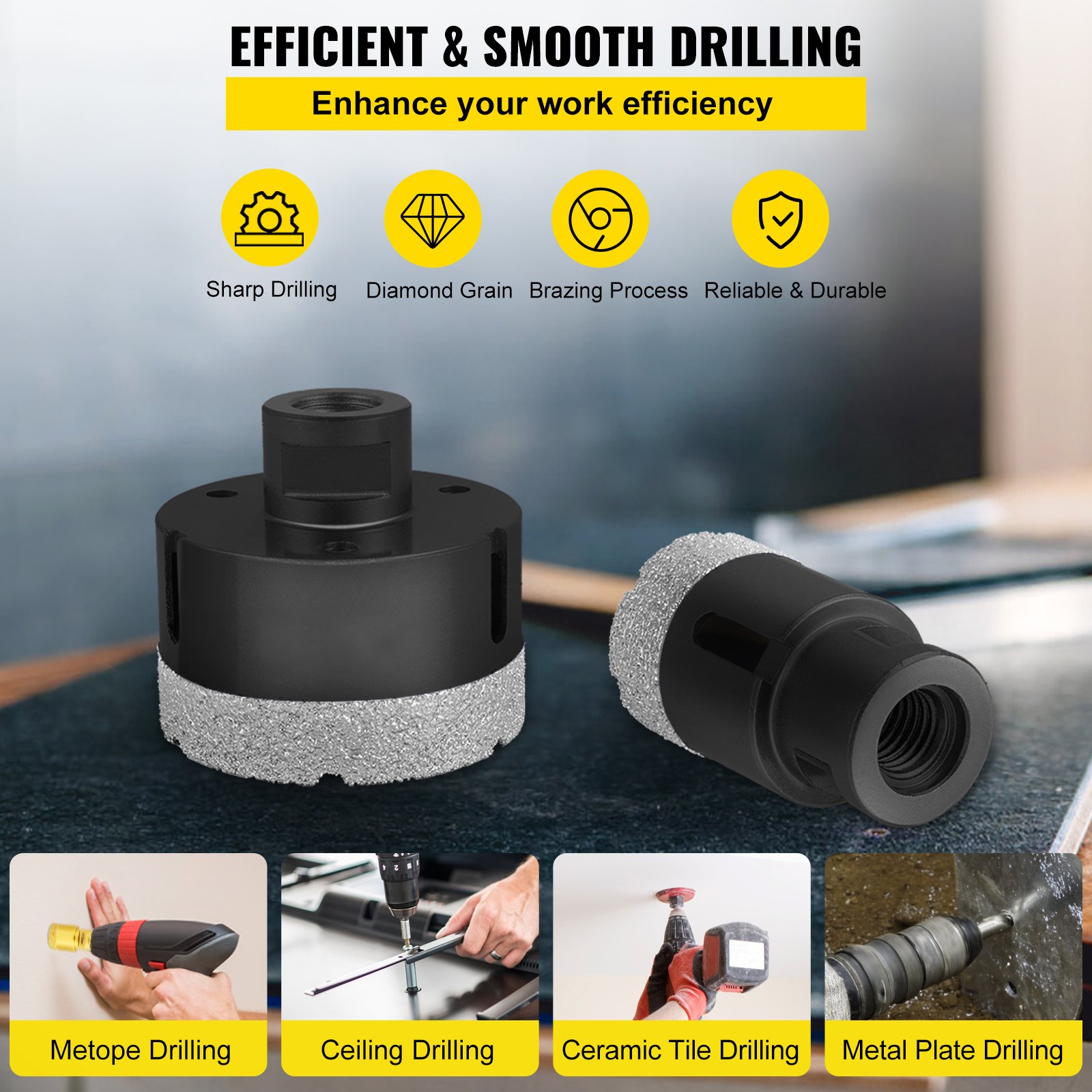 VEVOR Diamond Drill Bits 6/8/10/13/19/25/32/51 mm Diamond Hole Saw Brazed Tile 0.59in Segment Finger Bit SDS Tile Hole Saw Kit with a Blade for Tile Ceramic Porcelain Marbl 5/8"-11 Female Thread