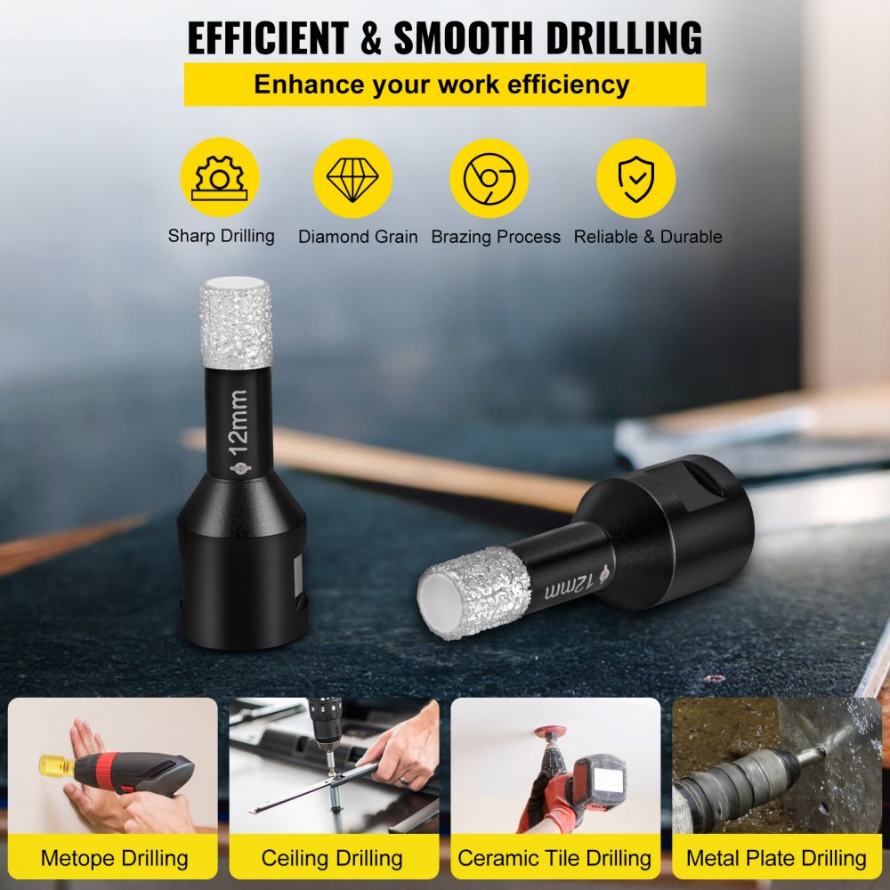 VEVOR Diamond Drill Bits 7PCS Diamond Hole Saw 6/6/8/8/10/12/14mm Tile Hole Saw Kit Vacuum Brazed Diamond Drill Bit 0.59in/15mm Segment Tile Hole Saw w Storage Case for Tile Ceramic Porcelain Marble