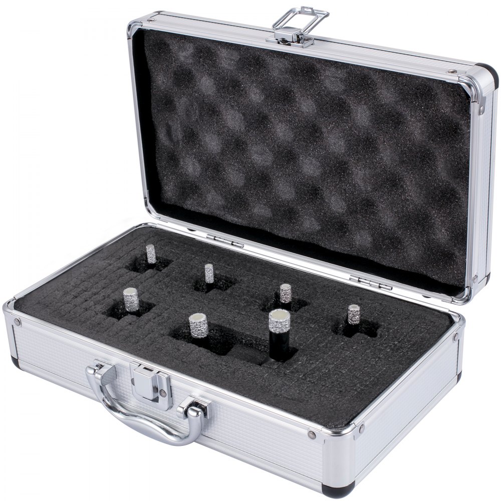 VEVOR Diamond Drill Bits 7PCS Diamond Hole Saw 6/6/8/8/10/12/14mm Tile Hole Saw Kit Vacuum Brazed Diamond Drill Bit 0.59in/15mm Segment Tile Hole Saw w Storage Case for Tile Ceramic Porcelain Marble