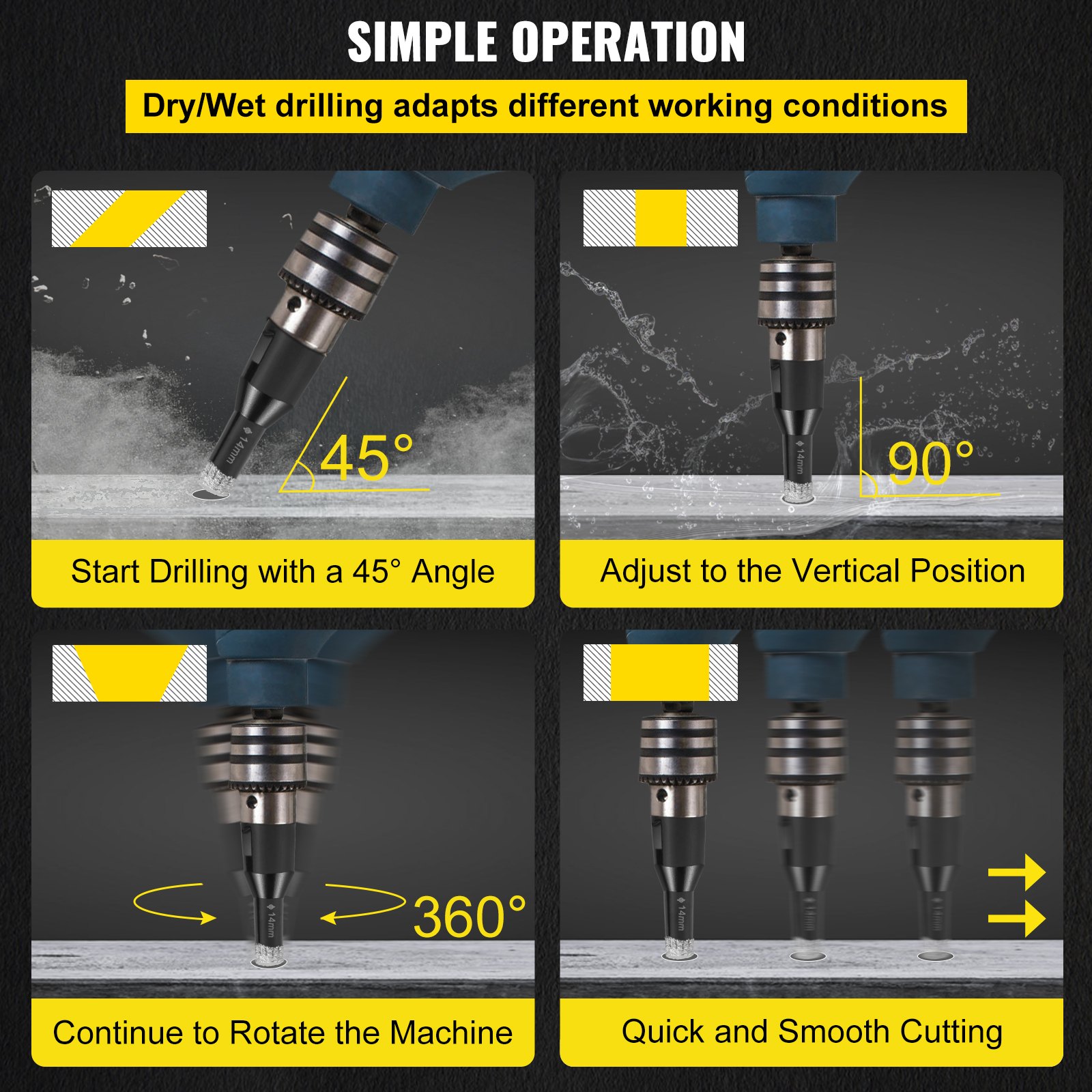 VEVOR Diamond Drill Bits 7PCS Diamond Hole Saw 6/6/8/8/10/12/14mm Tile Hole Saw Kit Vacuum Brazed Diamond Drill Bit 0.59in/15mm Segment Tile Hole Saw w Storage Case for Tile Ceramic Porcelain Marble
