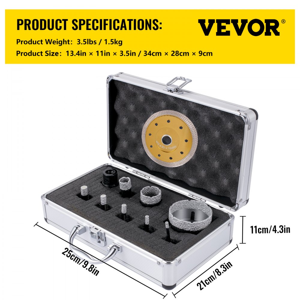VEVOR Diamond Drill Bits 9PCS Diamond Hole Saw 5/6/8/10/12/20/32/35/68mm Κιτ πριονιού για τρύπες πλακιδίων Brazed Diamond Drill Drill Bit 0,59 ιντσών με θήκη αποθήκευσης για κεραμική κεραμική πορσελάνη