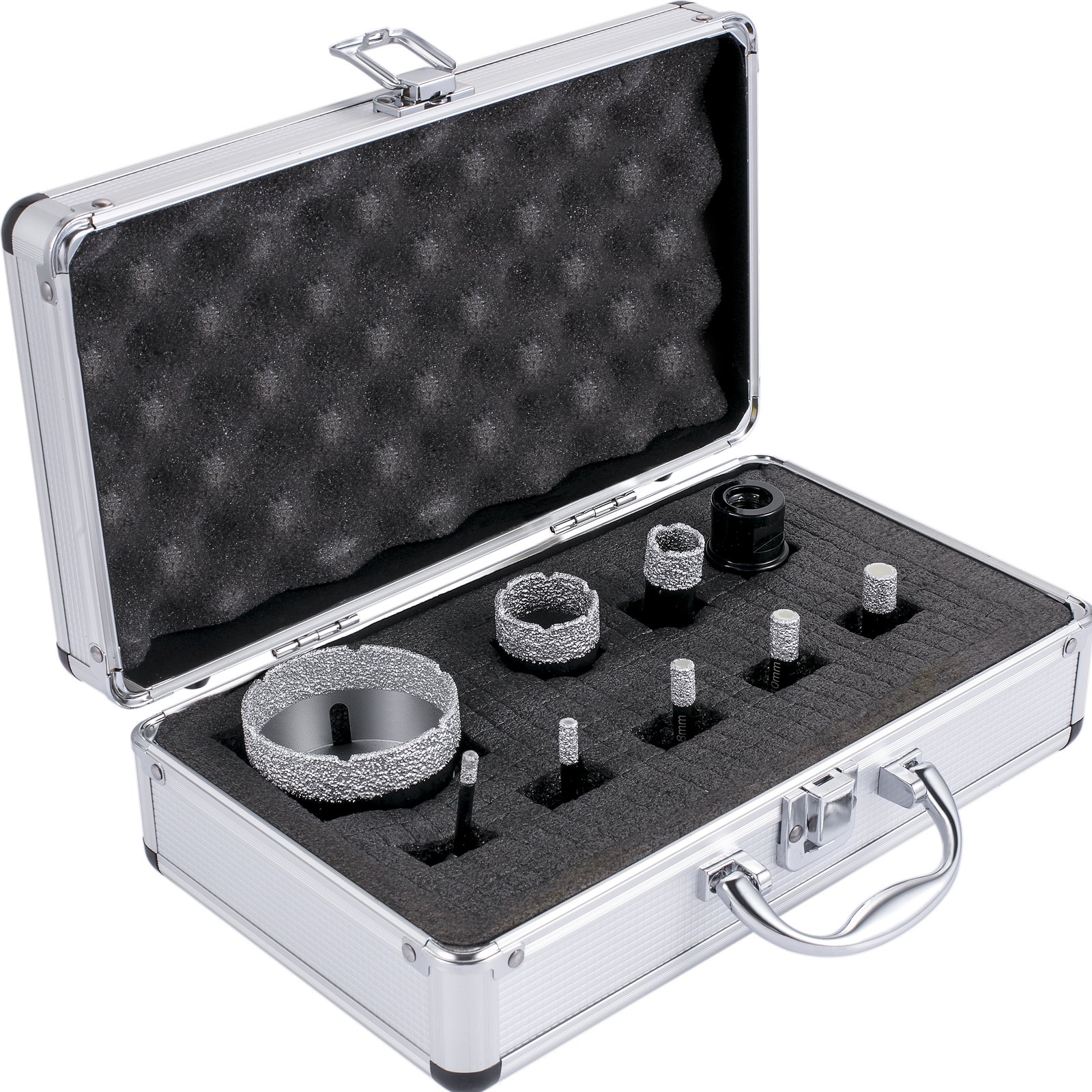 VEVOR Diamond Drill Bits 9PCS Diamond Hole Saw 5/6/8/10/12/20/32/35/68mm Tile Hole Saw Kit Vacuum Brazed Diamond Drill Bit 0.59in Segment Tile Hole Saw w Storage Case for Tile Ceramic Porcelain Marble
