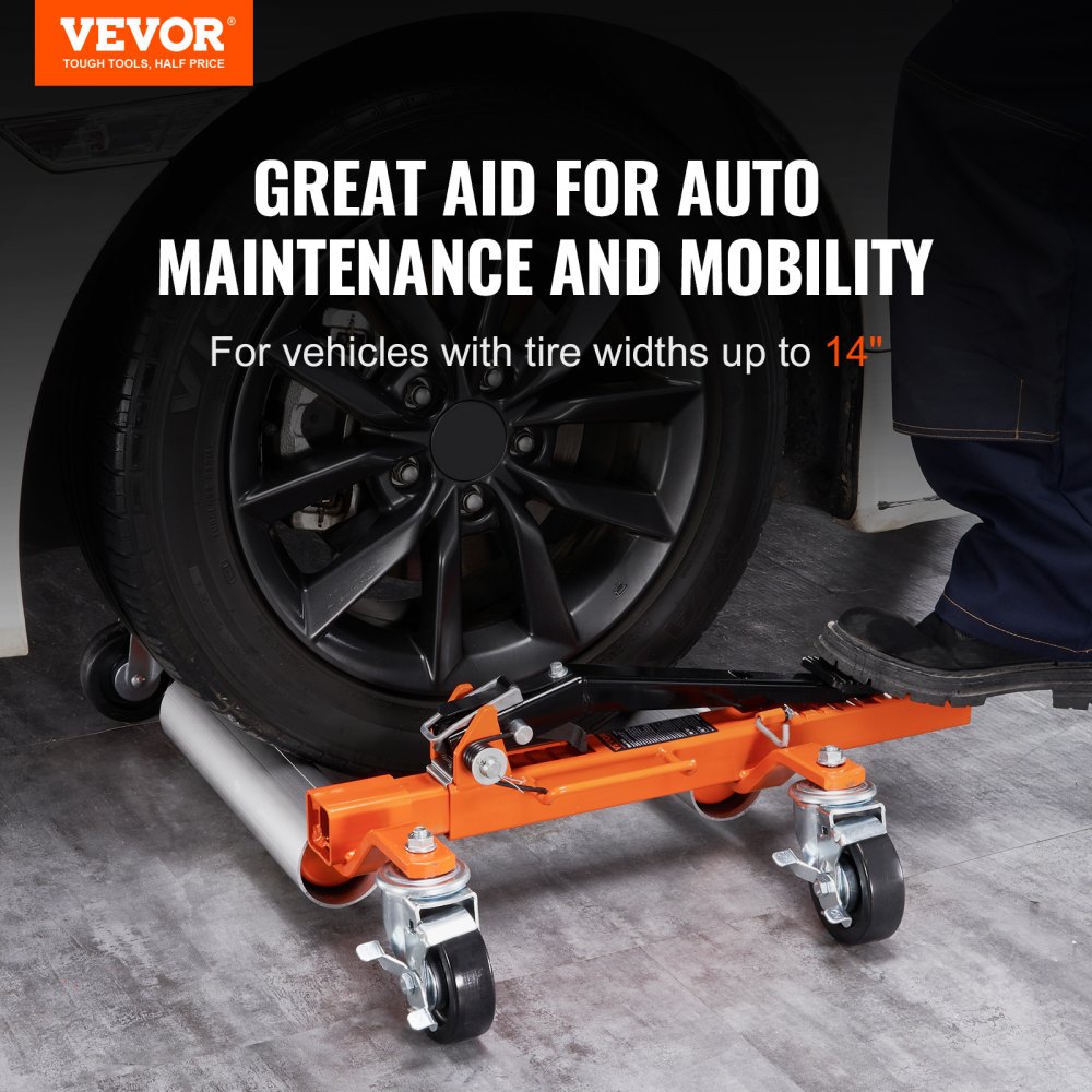 VEVOR Wheel Dolly, 1 Set Wheel Dolly Car Skate, Heavy Duty Vehicle Positioning with Ratcheting Foot Pedal, Ratchet Type Tire Skate Tire Jack for Car Truck RV Trailer, 1500 LBS
