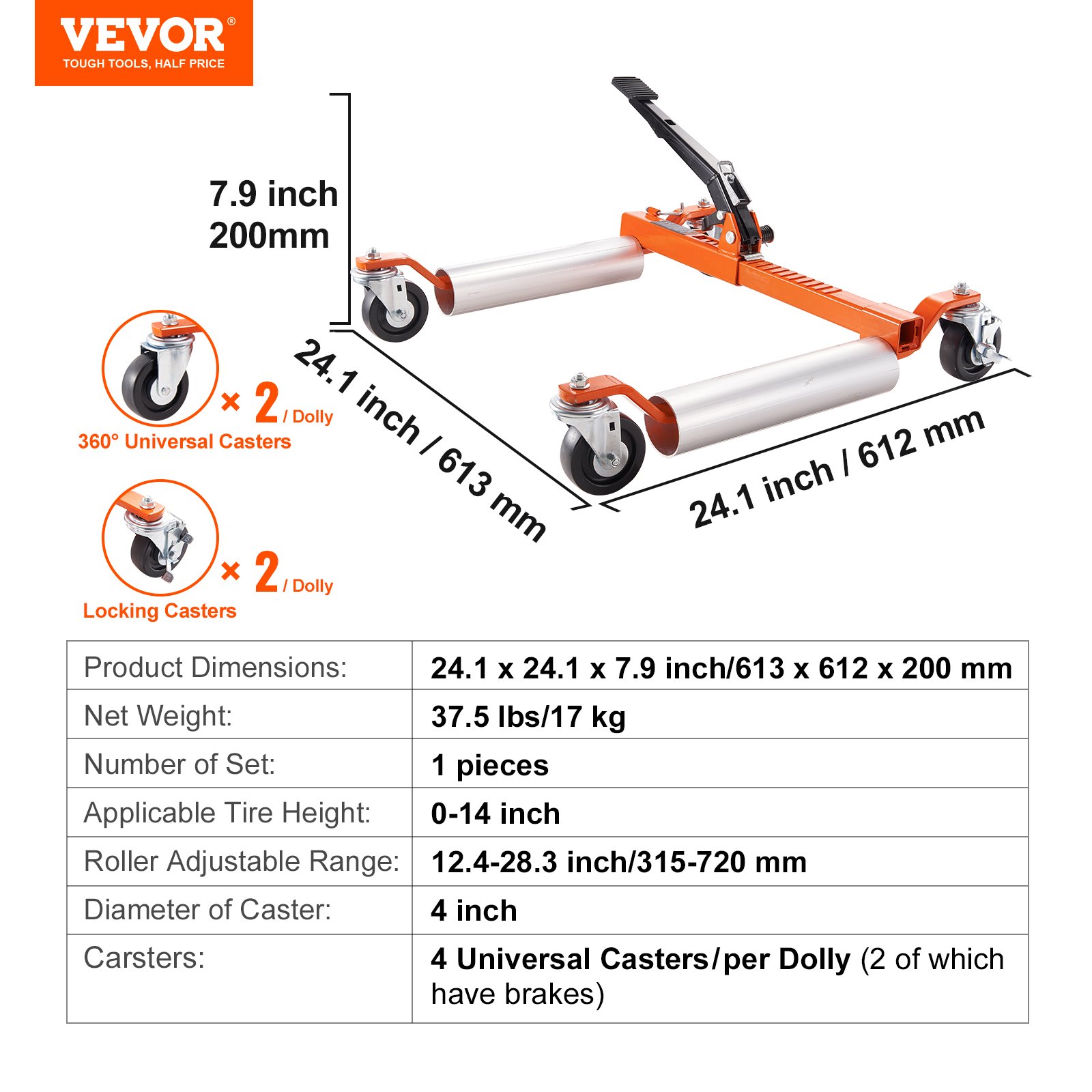 VEVOR Wheel Dolly, 1 Set Wheel Dolly Car Skate, Heavy Duty Vehicle Positioning with Ratcheting Foot Pedal, Ratchet Type Tire Skate Tire Jack for Car Truck RV Trailer, 1500 LBS
