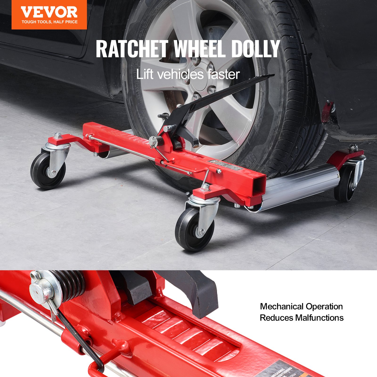 VEVOR Wheel Dolly, Max Capacity 1500 Lbs Car Dolly, Car Jack Dolly Lifter with 360° Rotatable Wheels, Heavy Duty Vehicle Positioning Ratchet Tire Jack, for Vehicle Car Auto Repair Moving