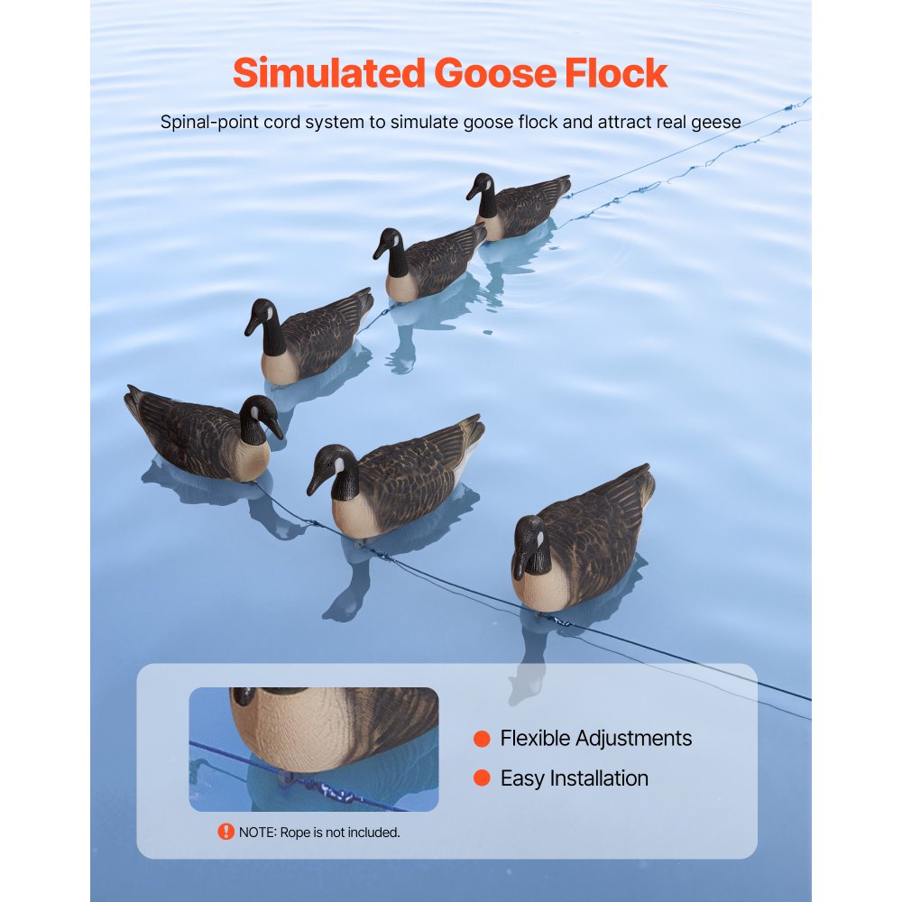 VEVOR Canada Goose Decoys, Outdoors Goose Decoy for Waterfowl Hunting, Durable Plastic Floaters with Ultra Realistic Paint, for Pool, Pond, Lake, Garden Yard Decoration, Easy to Carry and Use, 6-Pack