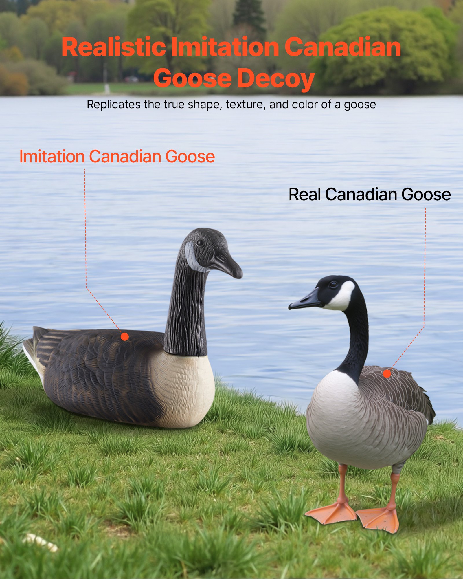 VEVOR Canada Goose Decoys, Outdoors Goose Decoy for Waterfowl Hunting, Durable Plastic Floaters with Ultra Realistic Paint, for Pool, Pond, Lake, Garden Yard Decoration, Easy to Carry and Use, 6-Pack