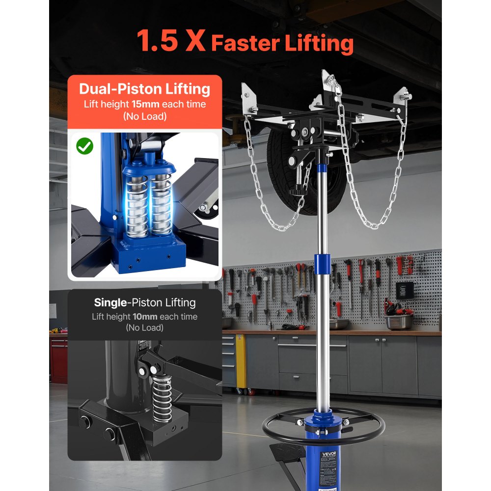 VEVOR Hydraulic Transmission Jack, 1322 lbs / 0.6 Ton Lifting Capacity Telescoping Transmission Jack with Foot Pedal, Dual Telescopic Trans, 34.6-69.3 in High Lifting Height, Garage/Shop Lift Hoist