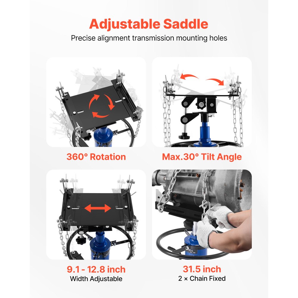 VEVOR Hydraulic Transmission Jack, 1660 lbs / 0.75 Ton Lifting Capacity Telescoping Transmission Jack with Foot Pedal, 360° Swivel Wheel, 34.6-69.3 in High Lifting Height, Lift Hoist for Garage/Shop