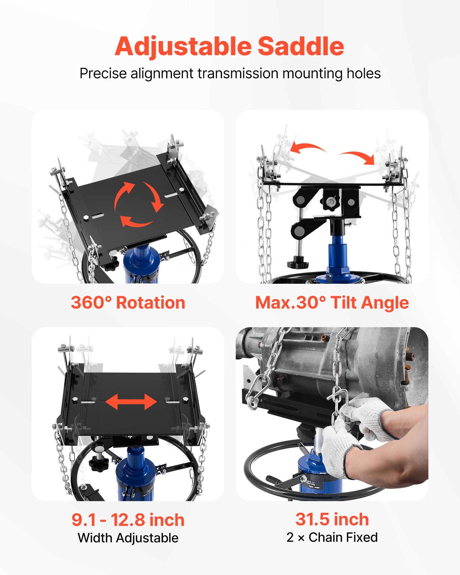 VEVOR Hydraulic Transmission Jack, 1660 lbs / 0.75 Ton Lifting Capacity Telescoping Transmission Jack with Foot Pedal, 360° Swivel Wheel, 34.6-69.3 in High Lifting Height, Lift Hoist for Garage/Shop