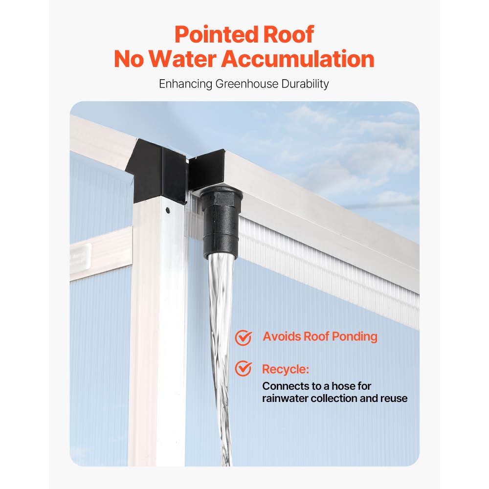 VEVOR Polycarbonate Greenhouse, 6 x 4 Ft, Outdoor Greenhouse with Adjustable Vent Windows, Pavilion Styled Greenhouse with Sliding Door, Aluminum Large Walk-in Greenhouse Kit for Garden Backyard