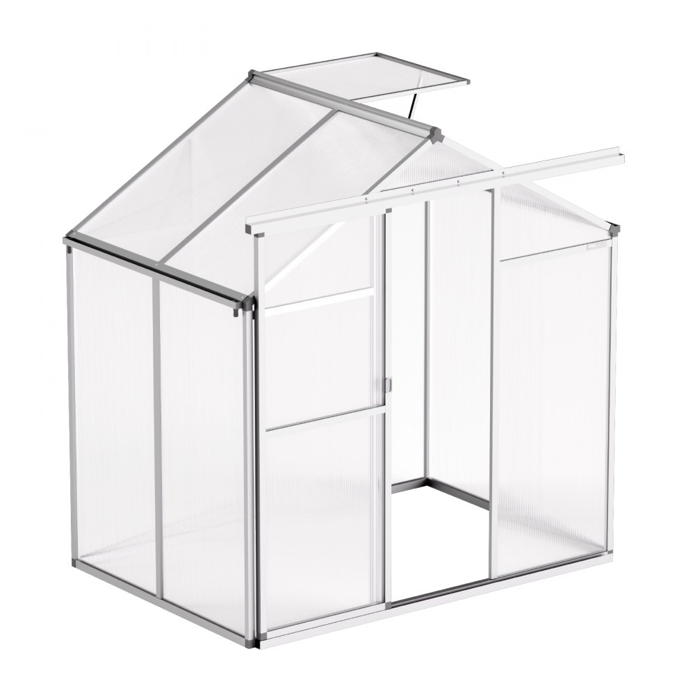 VEVOR Polycarbonate Greenhouse, 184 x 126 cm, Outdoor Greenhouse with Adjustable Vent Windows, Pavilion Styled Greenhouse with Sliding Door, Aluminum Large Walk-in Greenhouse Kit for Garden Backyard