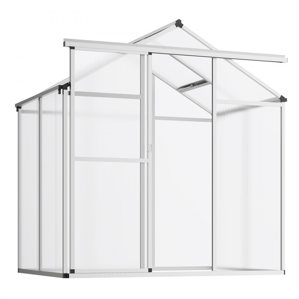 VEVOR Polycarbonate Greenhouse, 184 x 126 cm, Outdoor Greenhouse with Adjustable Vent Windows, Pavilion Styled Greenhouse with Sliding Door, Aluminum Large Walk-in Greenhouse Kit for Garden Backyard
