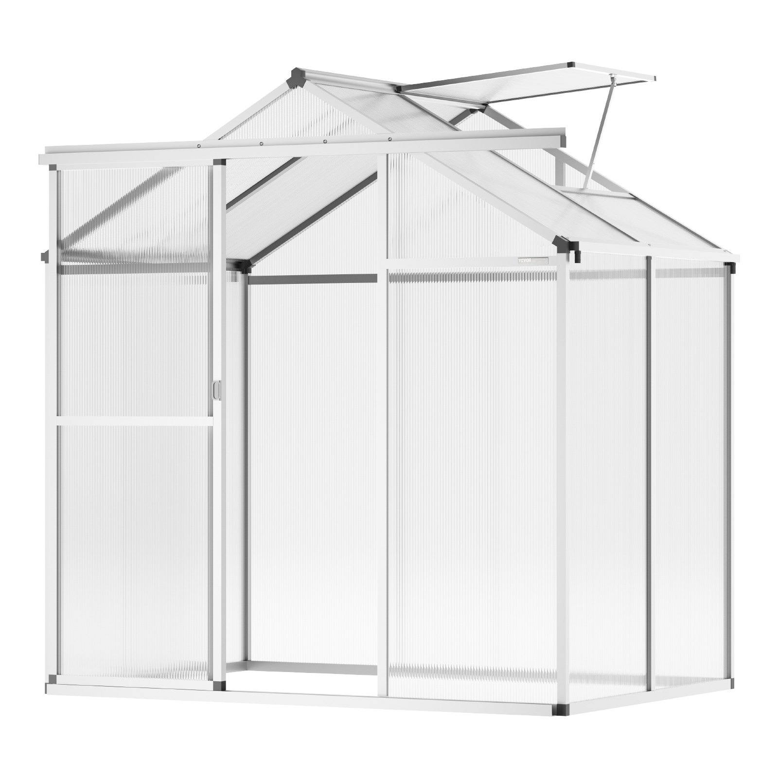 VEVOR Polycarbonate Greenhouse, 6 x 4 Ft, Outdoor Greenhouse with Adjustable Vent Windows, Pavilion Styled Greenhouse with Sliding Door, Aluminum Large Walk-in Greenhouse Kit for Garden Backyard