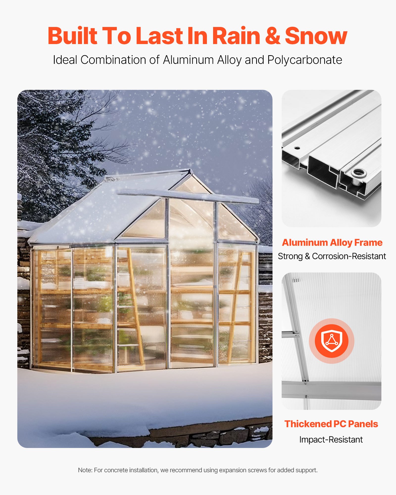 VEVOR Polycarbonate Greenhouse, 184 x 126 cm, Outdoor Greenhouse with Adjustable Vent Windows, Pavilion Styled Greenhouse with Sliding Door, Aluminum Large Walk-in Greenhouse Kit for Garden Backyard