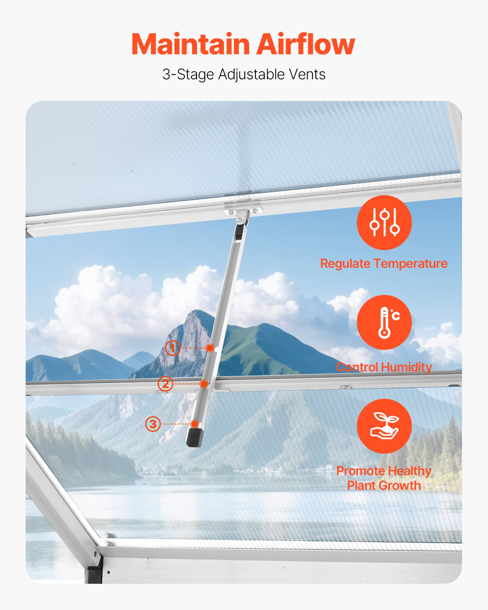 VEVOR Polycarbonate Greenhouse, 184 x 126 cm, Outdoor Greenhouse with Adjustable Vent Windows, Pavilion Styled Greenhouse with Sliding Door, Aluminum Large Walk-in Greenhouse Kit for Garden Backyard