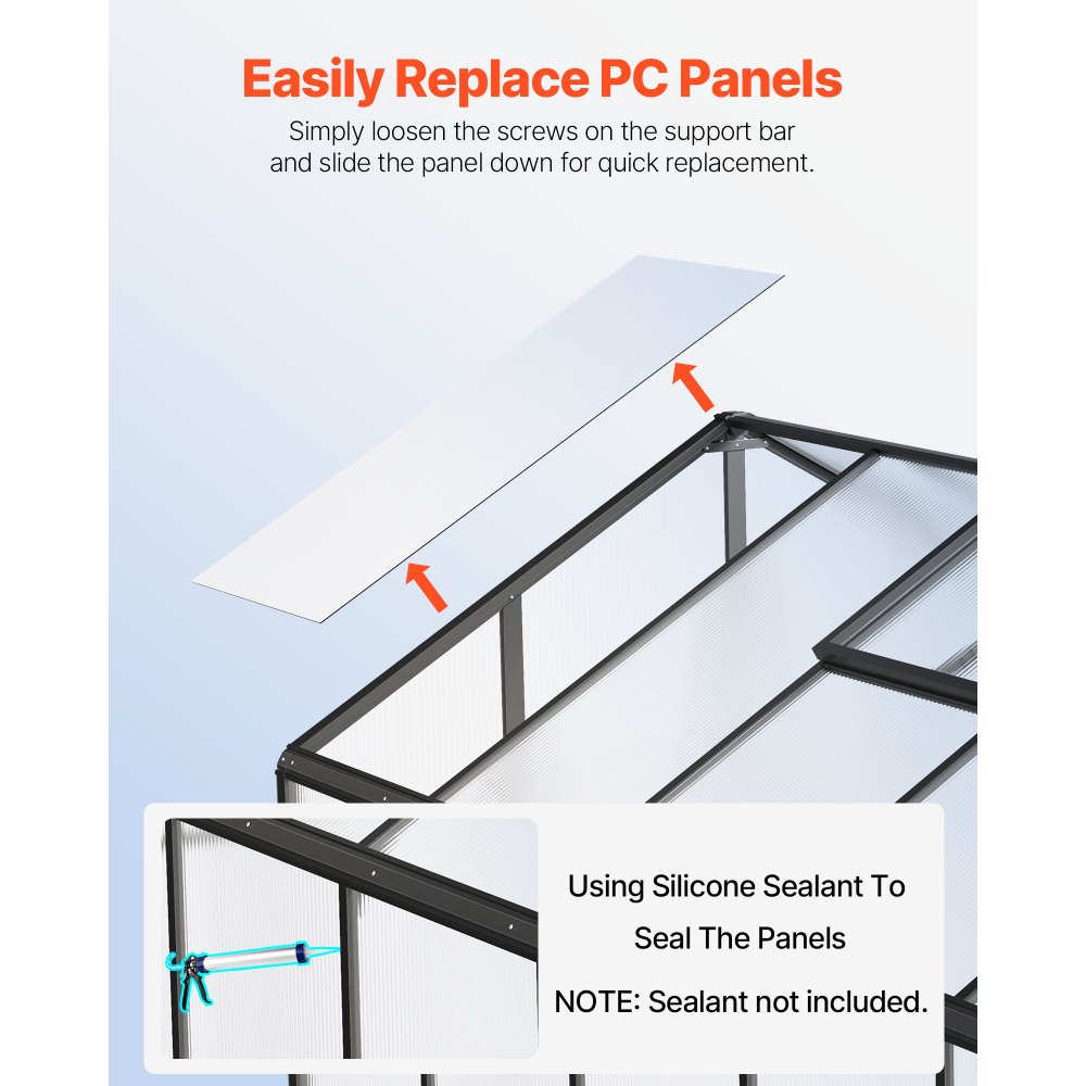 VEVOR Polycarbonate Greenhouse, 8 x 10 Ft, Outdoor Greenhouse with 2 Vent Windows, Pavilion Styled Greenhouse with Hinged Door, Aluminum Large Walk-in Greenhouse Kit for Outside Garden Backyard