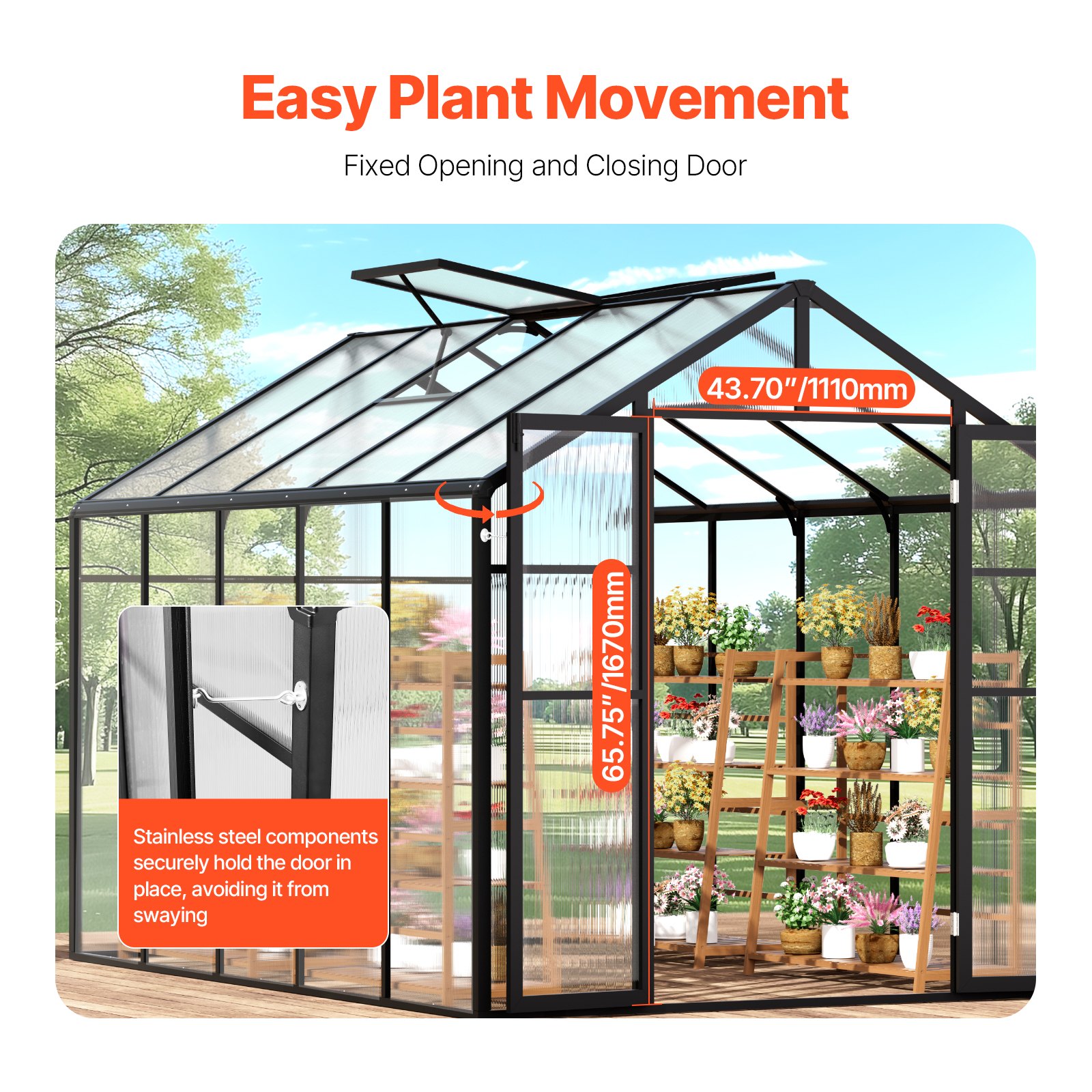VEVOR Polycarbonate Greenhouse, 236 x 289 cm, Outdoor Greenhouse with 2 Vent Windows, Pavilion Styled Greenhouse with Hinged Door, Aluminum Large Walk-in Greenhouse Kit for Outside Garden Backyard
