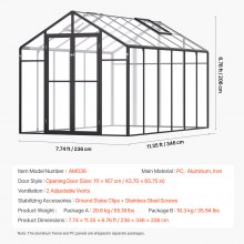 VEVOR Polycarbonate Greenhouse 8 x 12 Ft Outdoor Walk-in Greenhouse for Garden