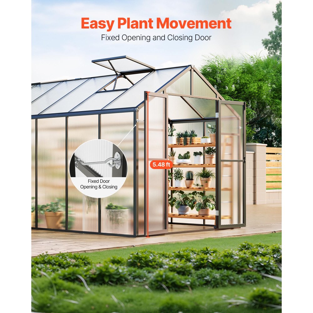 VEVOR Polycarbonate Greenhouse, 236 x 402.5 cm, Outdoor Greenhouse with 2 Vent Windows, Pavilion Styled Greenhouse with Hinged Door, Aluminum Large Walk-in Greenhouse Kit for Outside Garden Backyard