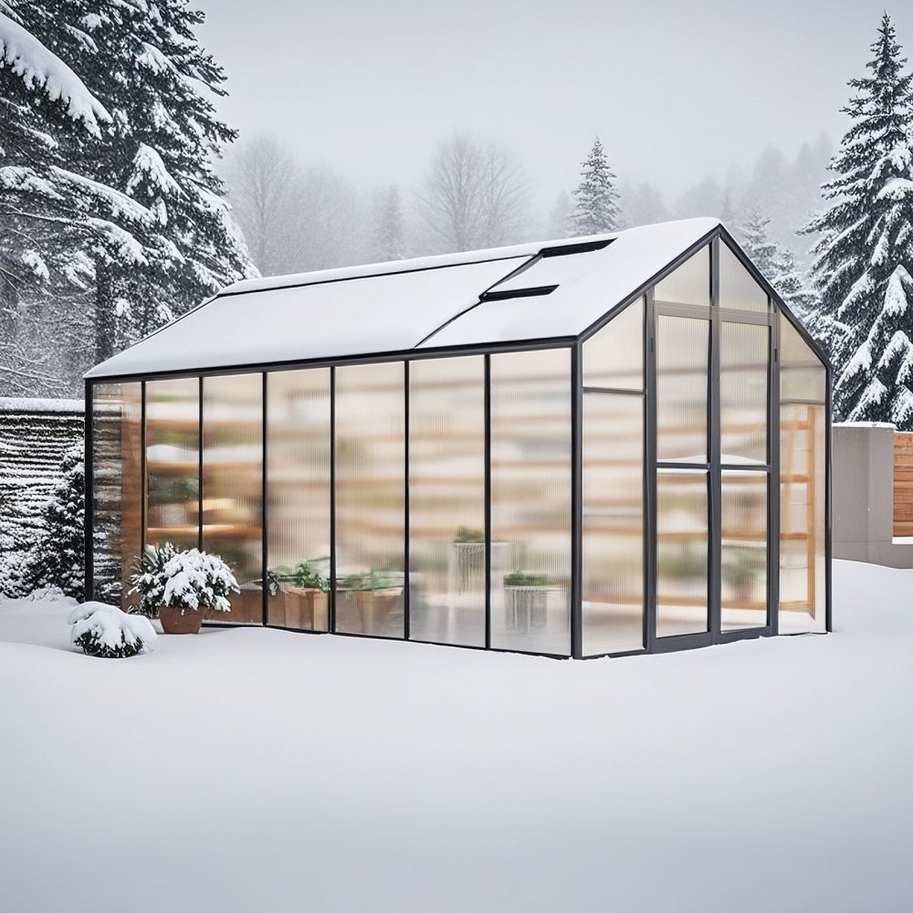 VEVOR Polycarbonate Greenhouse, 236 x 402.5 cm, Outdoor Greenhouse with 2 Vent Windows, Pavilion Styled Greenhouse with Hinged Door, Aluminum Large Walk-in Greenhouse Kit for Outside Garden Backyard