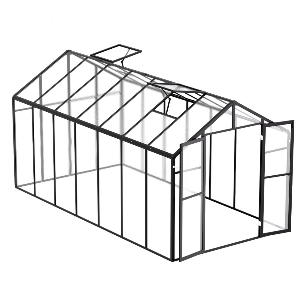 VEVOR Polycarbonate Greenhouse, 236 x 402.5 cm, Outdoor Greenhouse with 2 Vent Windows, Pavilion Styled Greenhouse with Hinged Door, Aluminum Large Walk-in Greenhouse Kit for Outside Garden Backyard