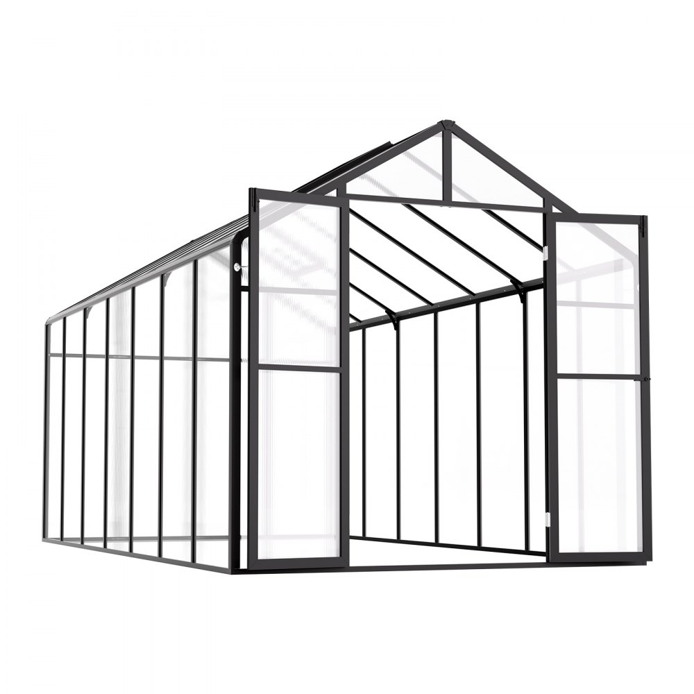 VEVOR Polycarbonate Greenhouse, 236 x 402.5 cm, Outdoor Greenhouse with 2 Vent Windows, Pavilion Styled Greenhouse with Hinged Door, Aluminum Large Walk-in Greenhouse Kit for Outside Garden Backyard