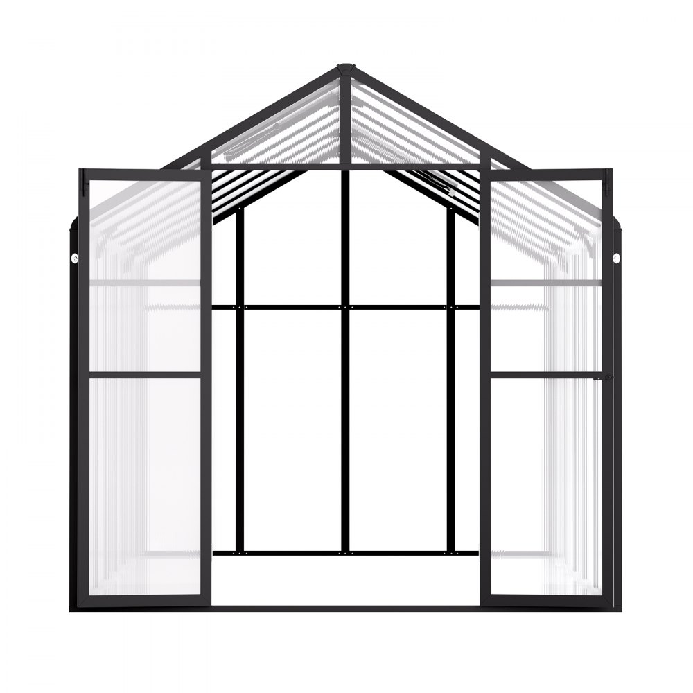 VEVOR Polycarbonate Greenhouse, 236 x 402.5 cm, Outdoor Greenhouse with 2 Vent Windows, Pavilion Styled Greenhouse with Hinged Door, Aluminum Large Walk-in Greenhouse Kit for Outside Garden Backyard