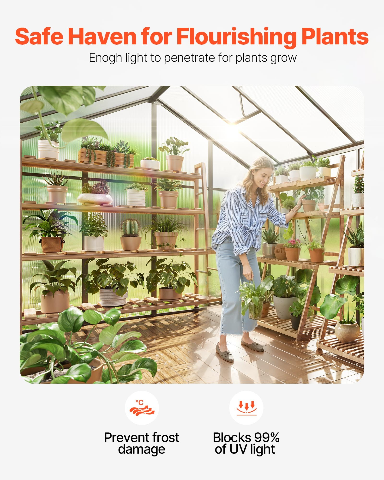 VEVOR Polycarbonate Greenhouse, 8 x 14 Ft, Outdoor Greenhouse with 2 Vent Windows, Pavilion Styled Greenhouse with Hinged Door, Aluminum Large Walk-in Greenhouse Kit for Outside Garden Backyard