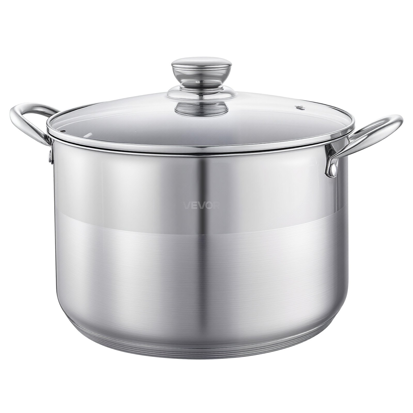 VEVOR Stainless Steel Stock Pot, 11.4 L Stainless Steel Stockpot with Glass Lid, PFOA-Free, PFAS-Free, Compatible with Gas Stoves, Induction Cooktops, Electric Stoves, for Soups, Stews, and Pasta