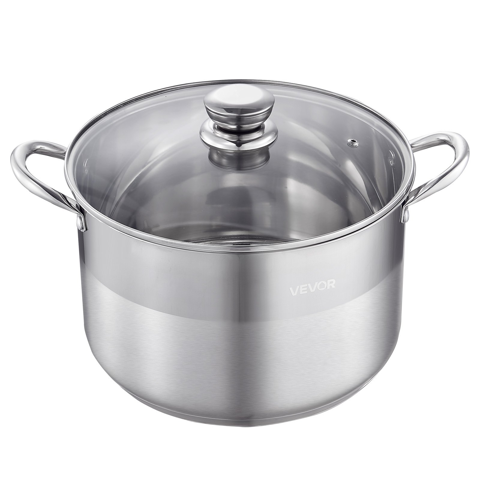 VEVOR Stainless Steel Stock Pot, 11.4 L Stainless Steel Stockpot with Glass Lid, PFOA-Free, PFAS-Free, Compatible with Gas Stoves, Induction Cooktops, Electric Stoves, for Soups, Stews, and Pasta