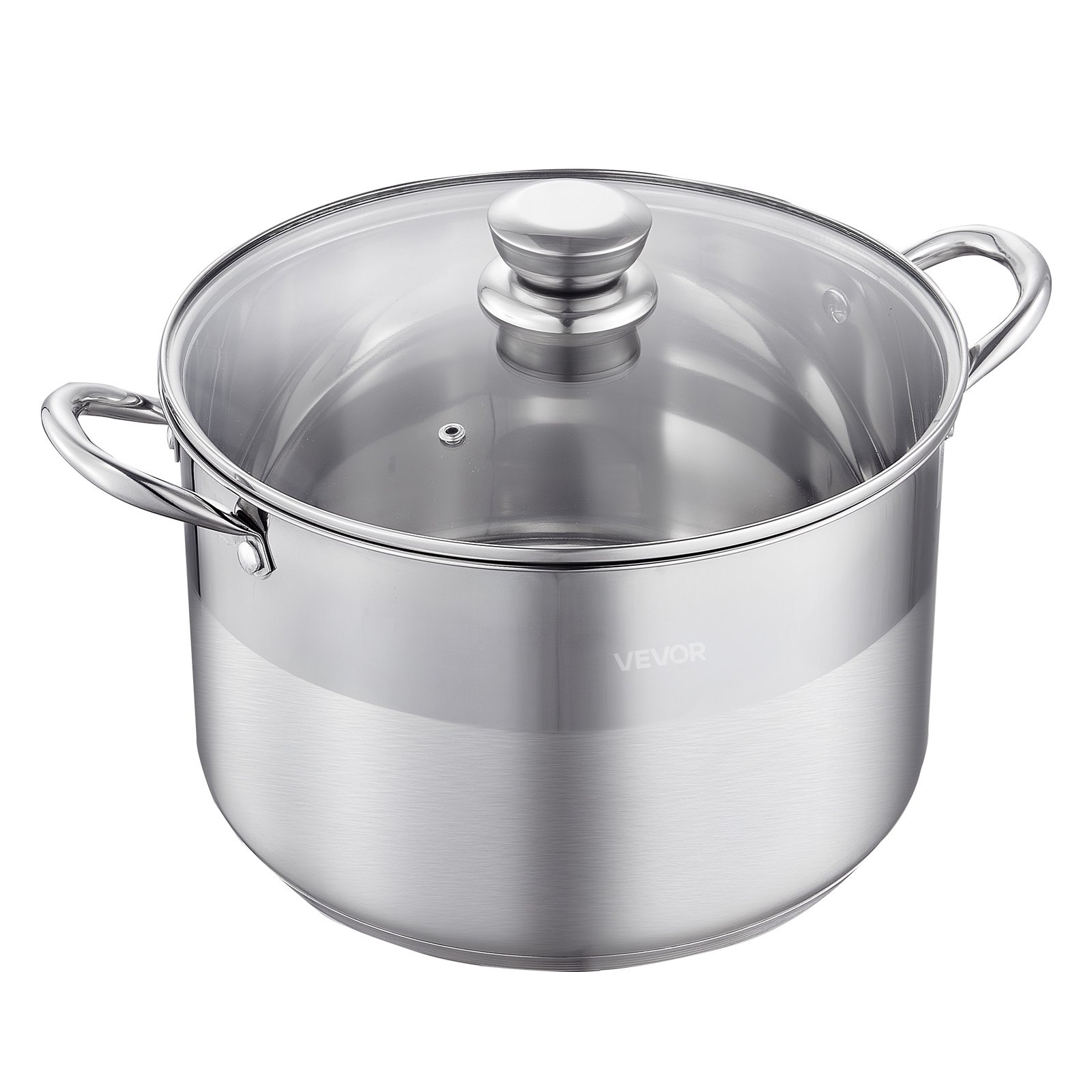 VEVOR Stainless Steel Stock Pot, 11.4 L Stainless Steel Stockpot with Glass Lid, PFOA-Free, PFAS-Free, Compatible with Gas Stoves, Induction Cooktops, Electric Stoves, for Soups, Stews, and Pasta