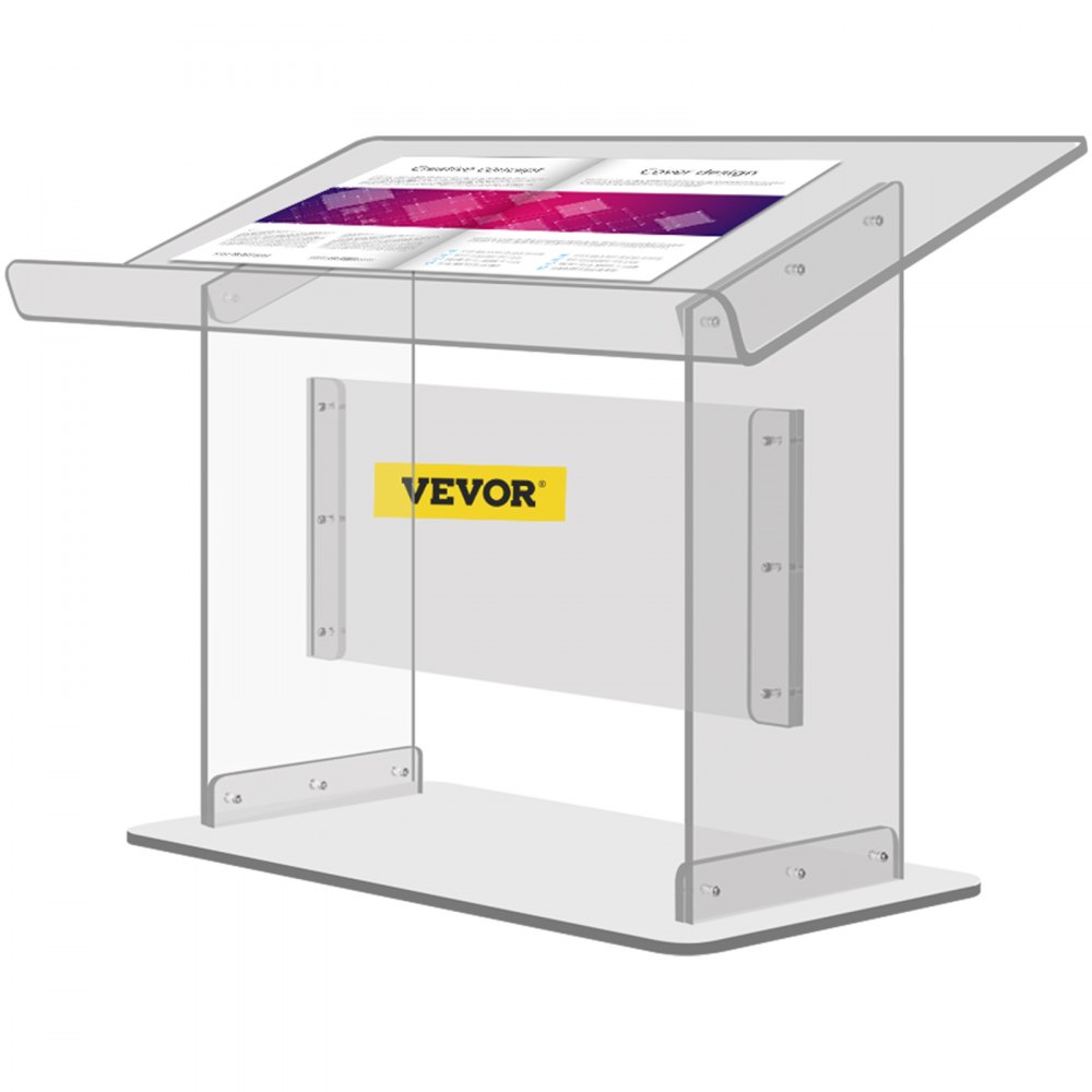 VEVOR Tabletop Acrylic Podium 19.5" Tall Plexiglass Podium 27"x13.7" Table Acrylic Pulpits for Churches Slanted Surface with Lip for Book Holder Clear Lectern for Lecture Recital Speech & Presentation