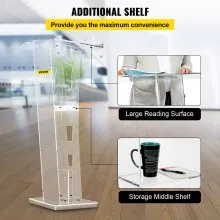 VEVOR Acrylic Podium 45" Tall Plexiglass Podium 26.8"x15" Table Acrylic Pulpits for Churches with 8 mm Thick Acrylic Board Acrylic Podiums and Lecterns Design for Lecture Recital Speech & Presentation