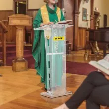 VEVOR Acrylic Podium 45" Tall Plexiglass Podium 26.8"x15" Table Acrylic Pulpits for Churches with 8 mm Thick Acrylic Board Acrylic Podiums and Lecterns Design for Lecture Recital Speech & Presentation