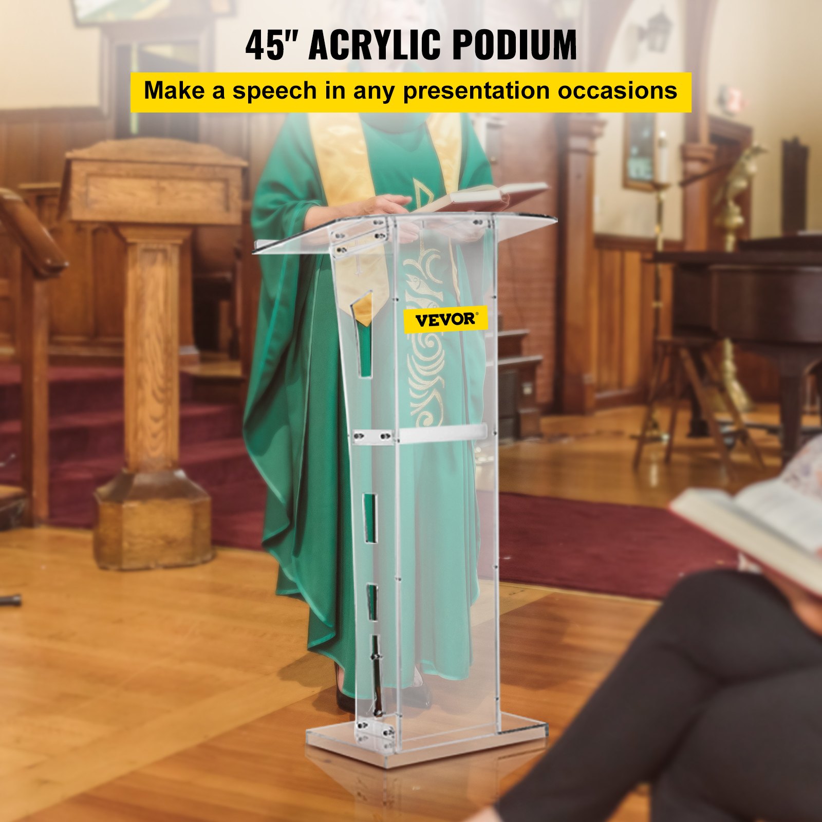 VEVOR Plexiglass Conference Pulpit Acrylic Podium 45" Clear Church Pulpit Stand